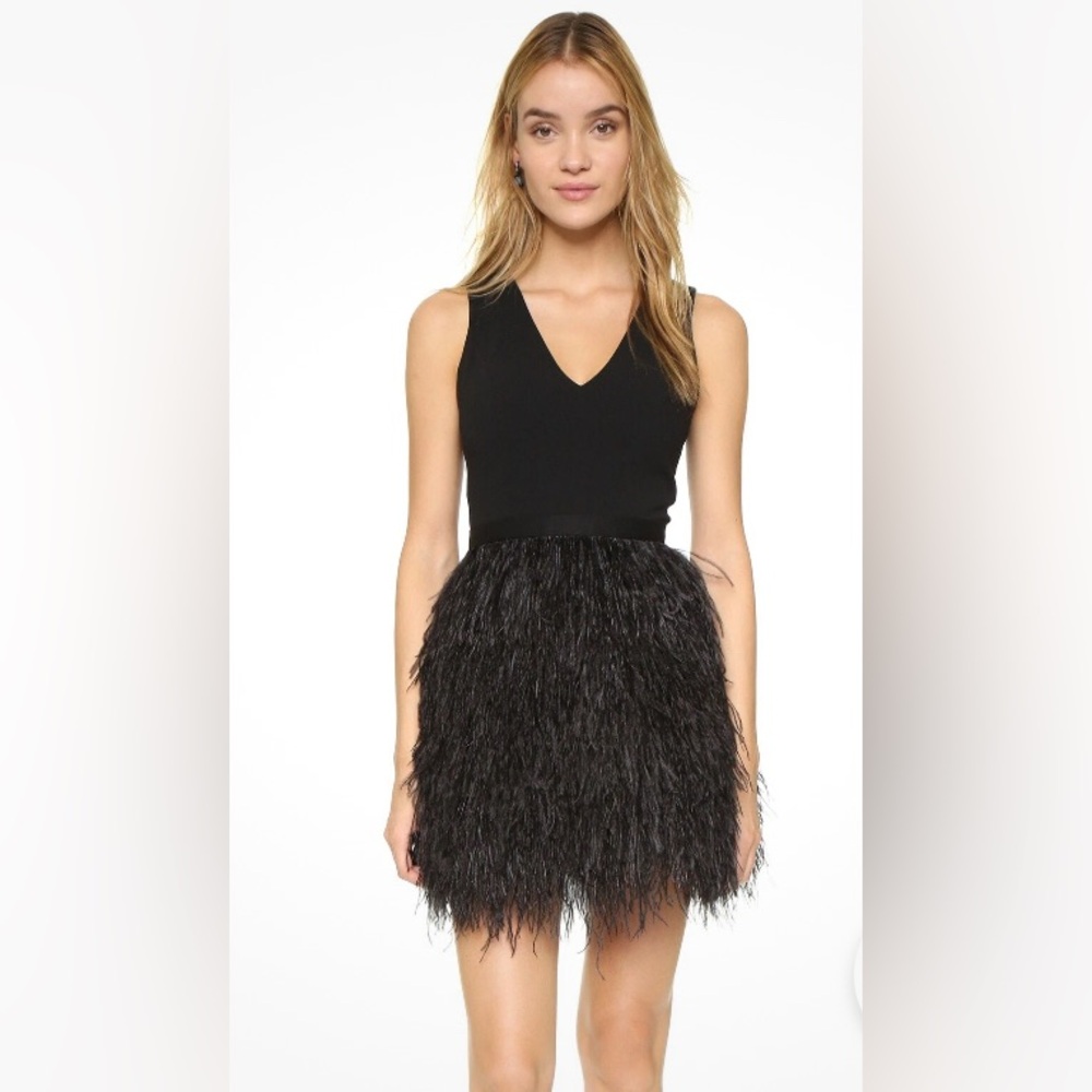 Alice + Olivia Black Feathered Klara Dress